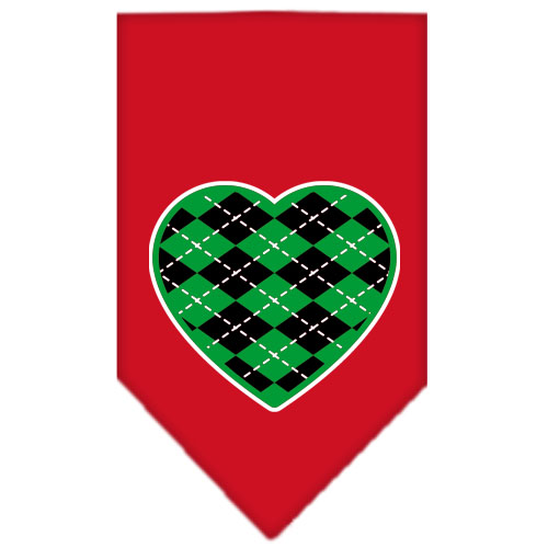 Argyle Heart Green Screen Print Bandana Red Large